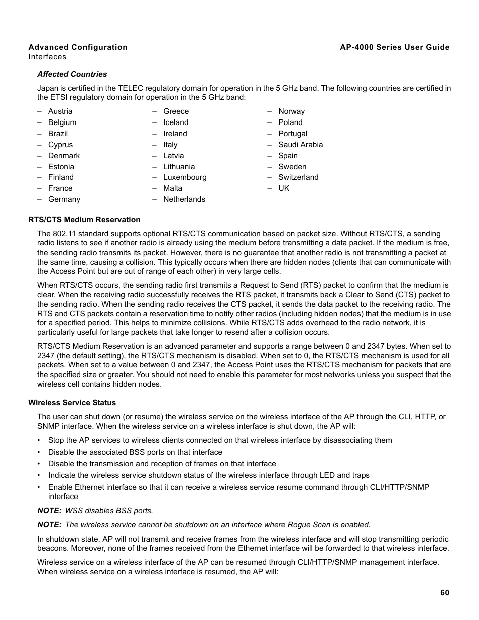 Rts/cts medium reservation, Wireless service status, Is disabled. see | E. see | Proxim AP-4000 User Manual | Page 60 / 235