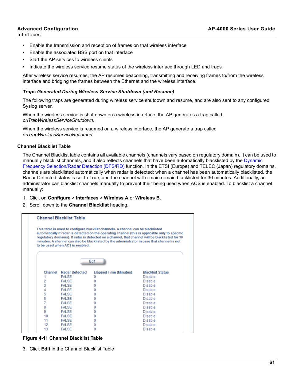 Channel blacklist table | Proxim AP-4000 User Manual | Page 61 / 235