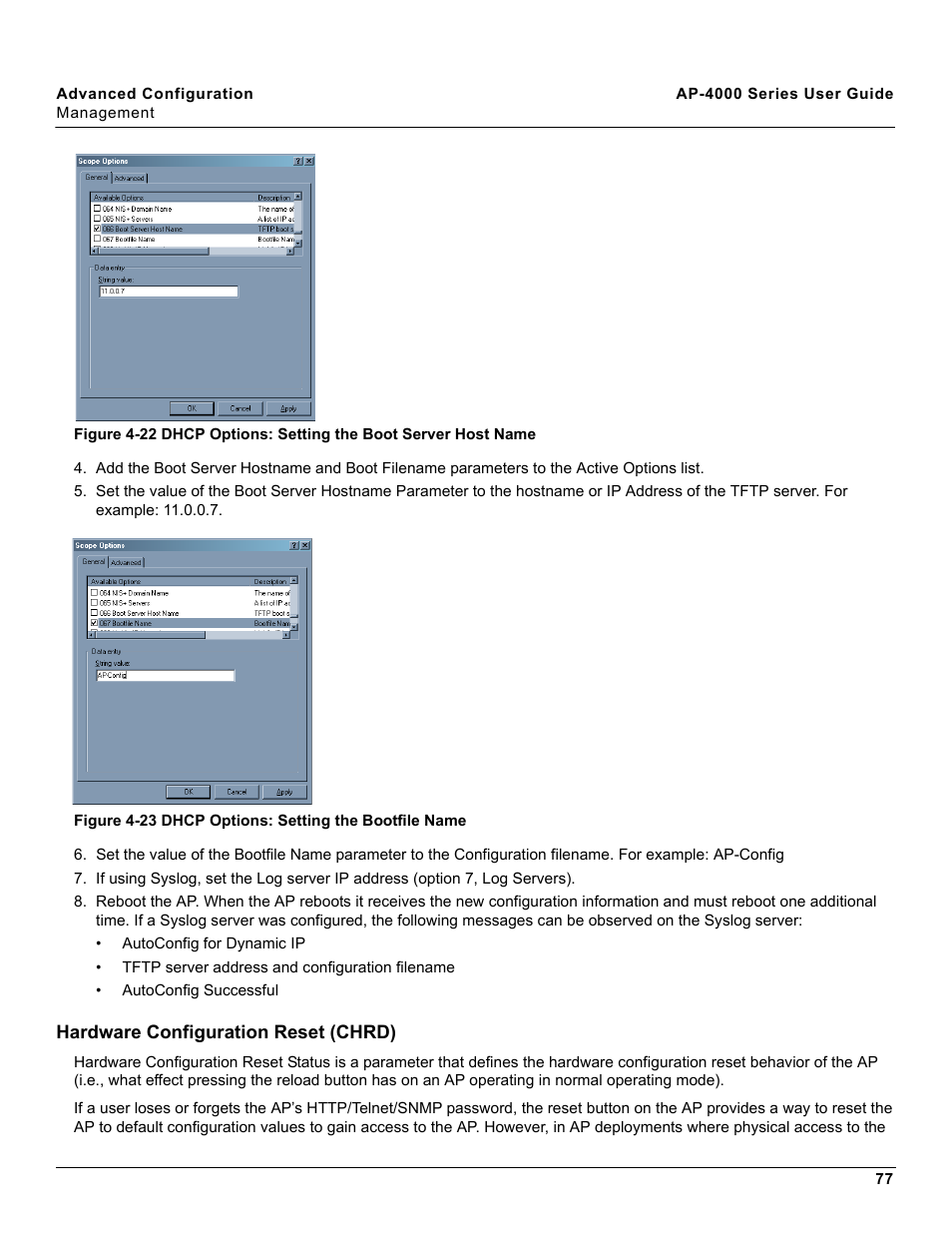 Hardware configuration reset (chrd) | Proxim AP-4000 User Manual | Page 77 / 235
