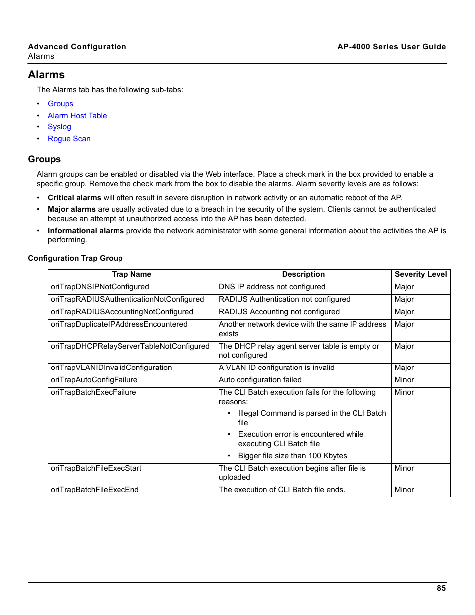 Alarms, Groups, Configuration trap group | Nal. see | Proxim AP-4000 User Manual | Page 85 / 235