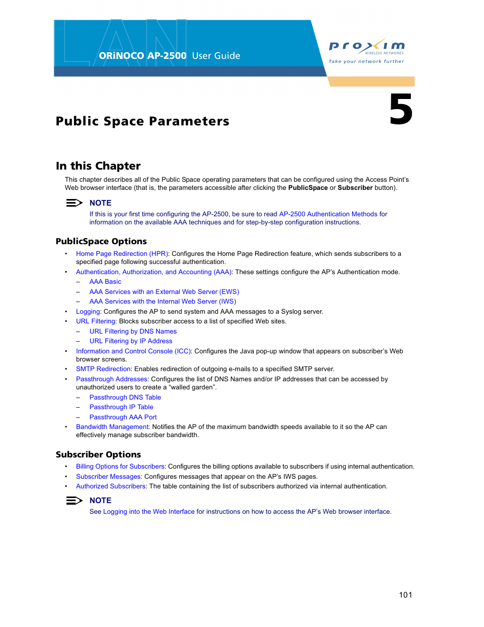 Public space parameters, 5 public space parameters | Proxim ORiNOCO AP-2500 User Manual | Page 101 / 250