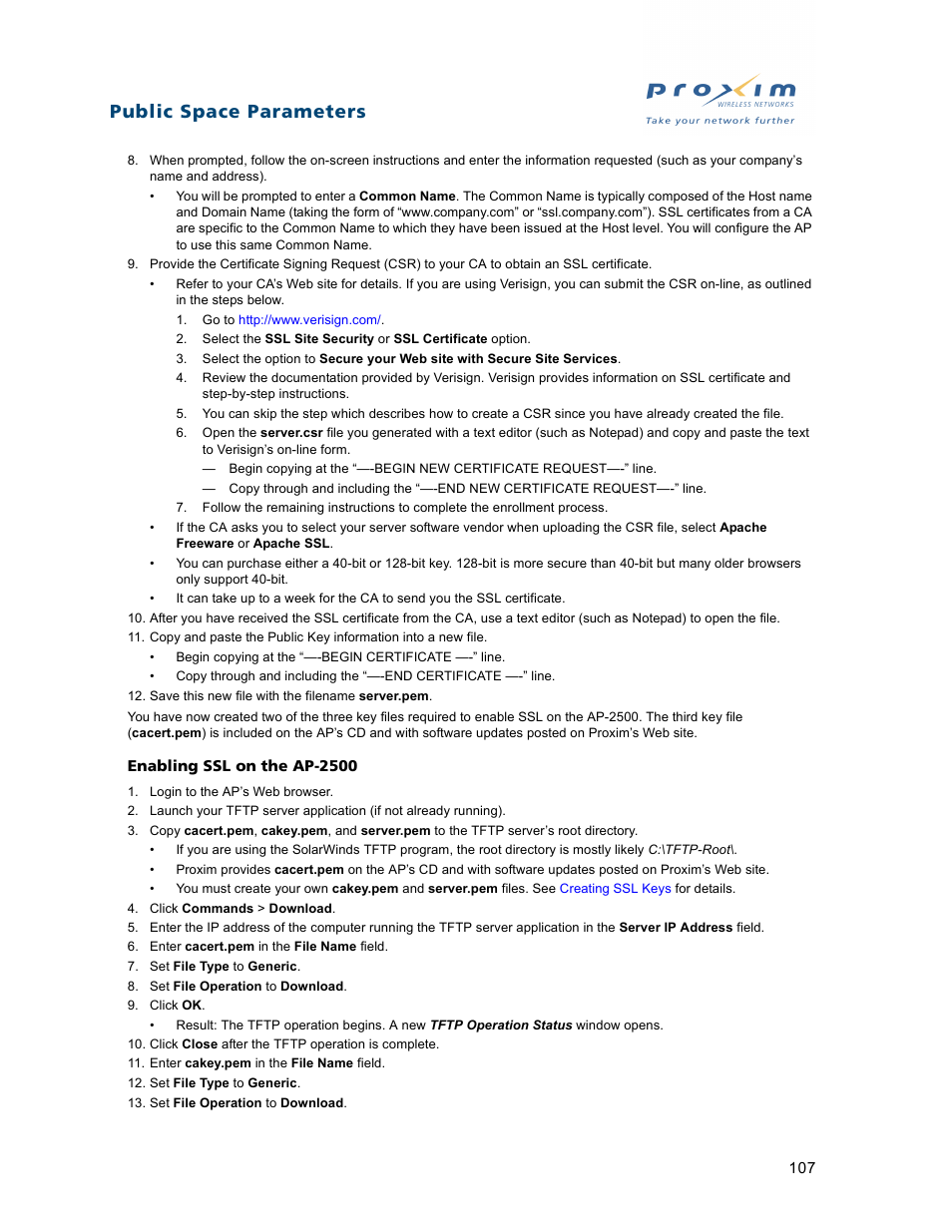 Public space parameters | Proxim ORiNOCO AP-2500 User Manual | Page 107 / 250