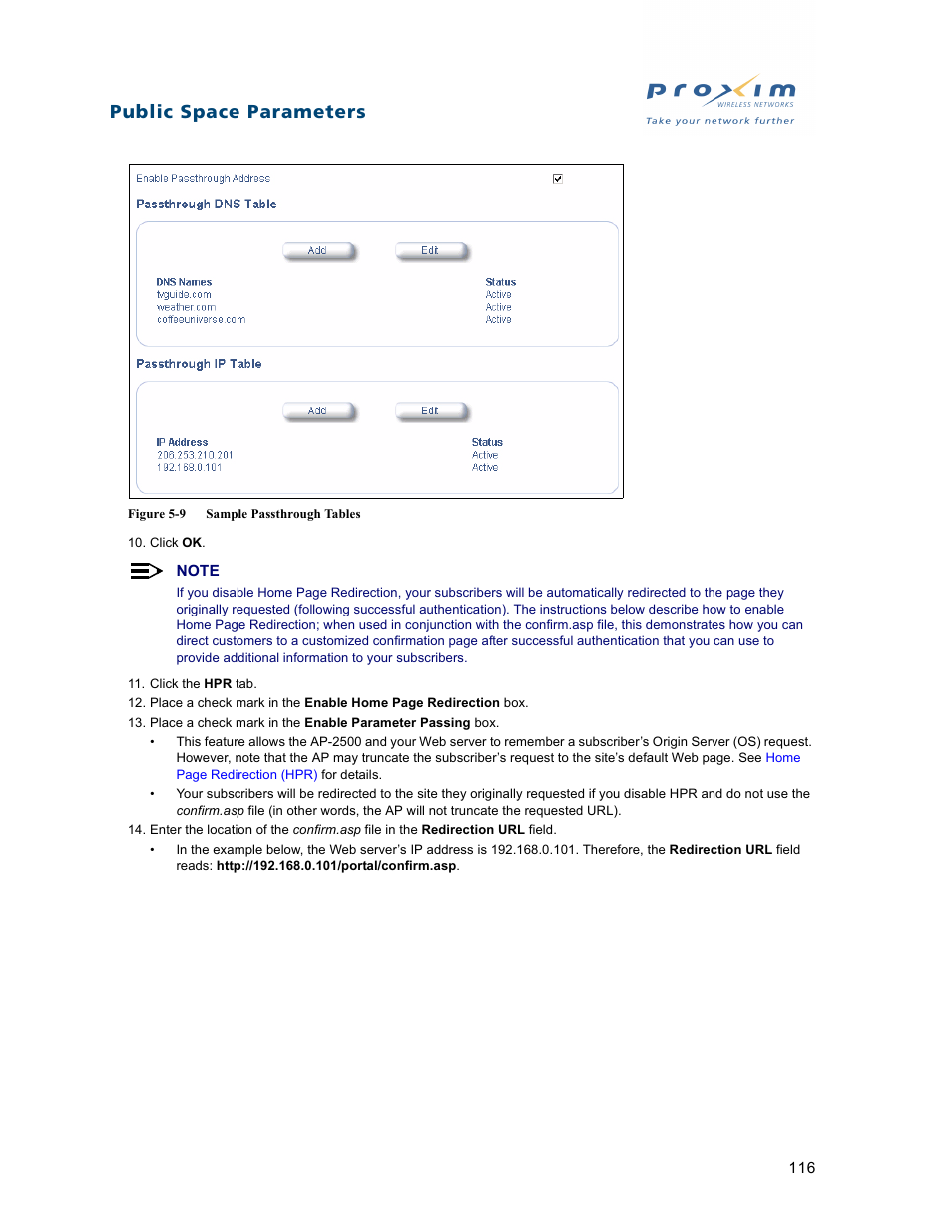 Public space parameters | Proxim ORiNOCO AP-2500 User Manual | Page 116 / 250