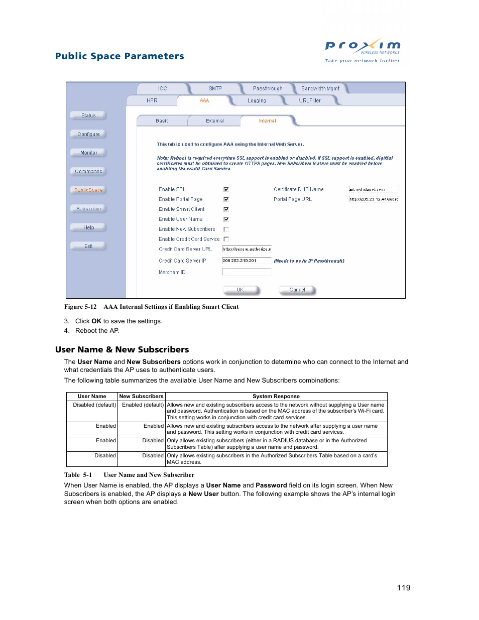 User name & new subscribers, Public space parameters | Proxim ORiNOCO AP-2500 User Manual | Page 119 / 250