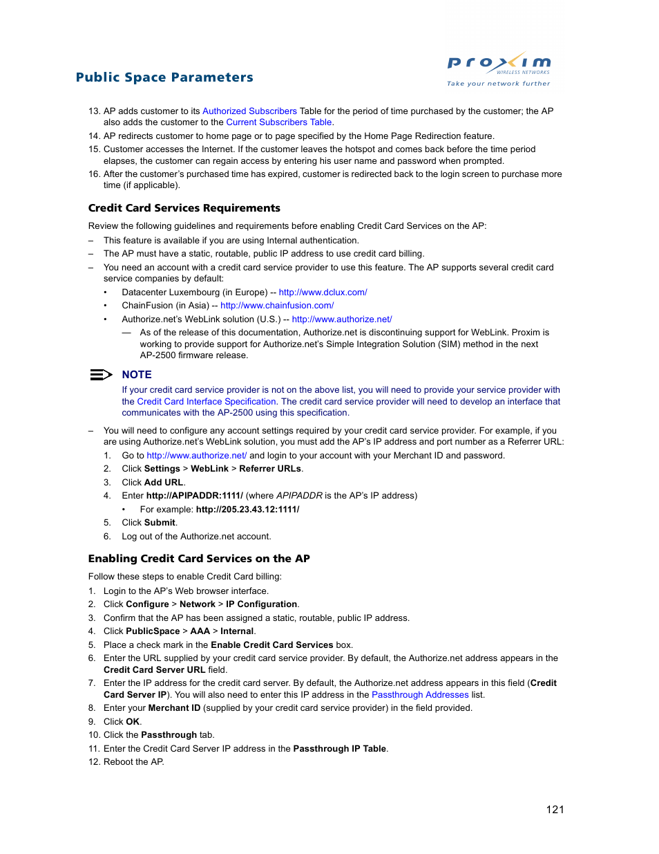 Public space parameters | Proxim ORiNOCO AP-2500 User Manual | Page 121 / 250