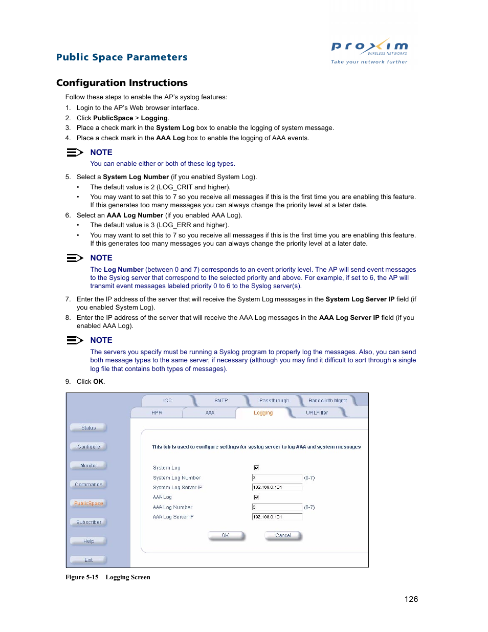Configuration instructions, Public space parameters configuration instructions | Proxim ORiNOCO AP-2500 User Manual | Page 126 / 250