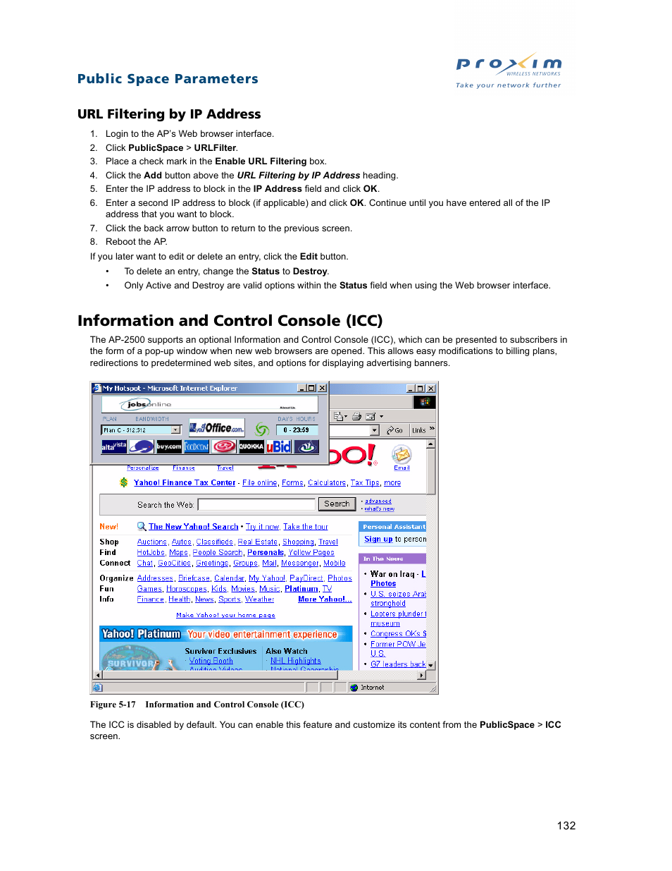 Url filtering by ip address, Information and control console (icc), Information and control | Console (icc) | Proxim ORiNOCO AP-2500 User Manual | Page 132 / 250