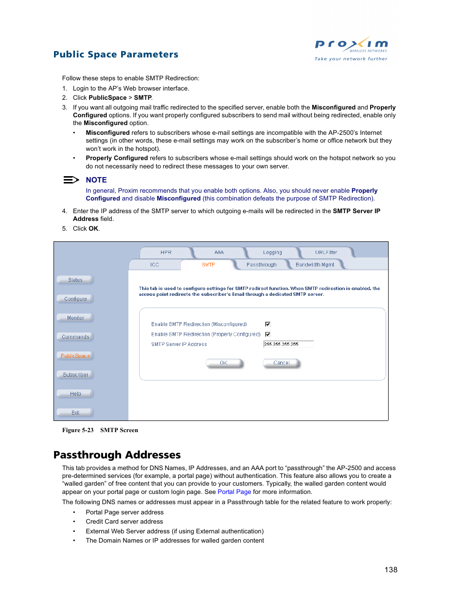 Passthrough addresses, Public space parameters | Proxim ORiNOCO AP-2500 User Manual | Page 138 / 250