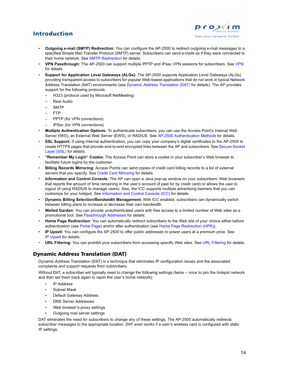 Dynamic address translation (dat), Introduction | Proxim ORiNOCO AP-2500 User Manual | Page 14 / 250