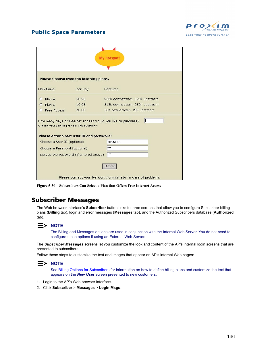 Subscriber messages, Public space parameters | Proxim ORiNOCO AP-2500 User Manual | Page 146 / 250