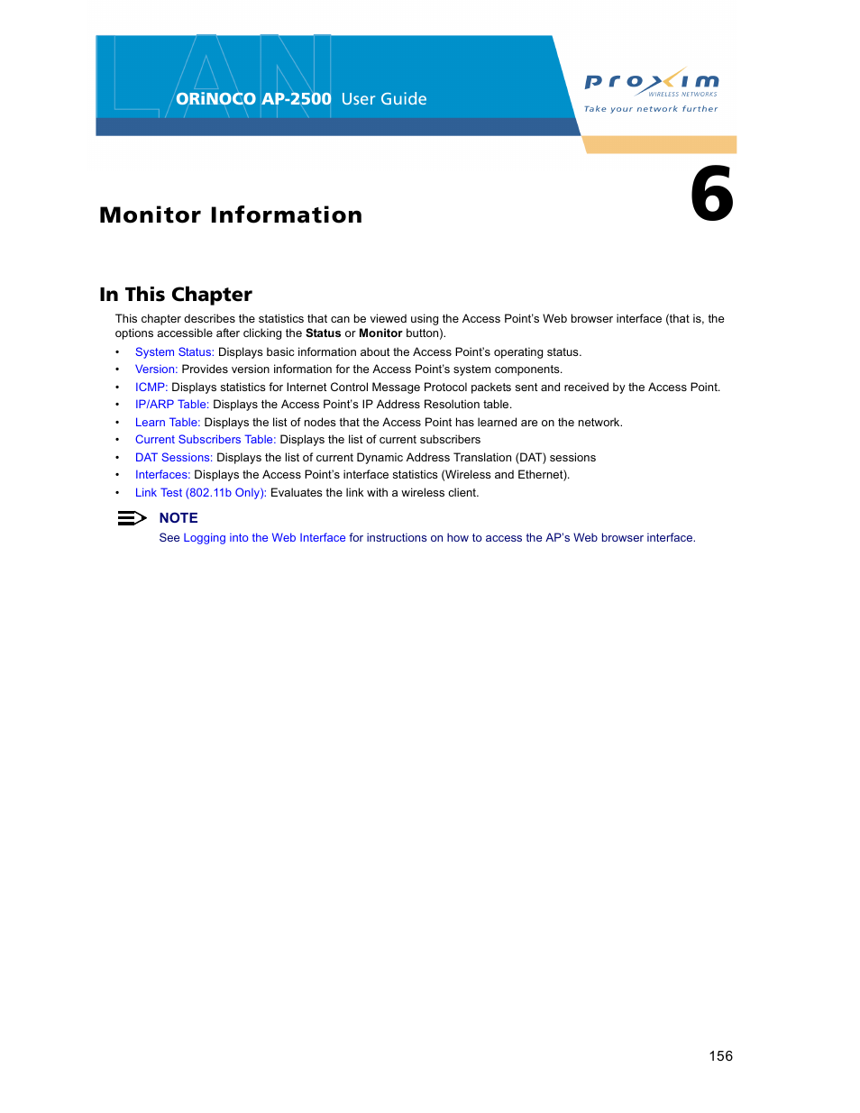 Monitor information, 6 monitor information | Proxim ORiNOCO AP-2500 User Manual | Page 156 / 250