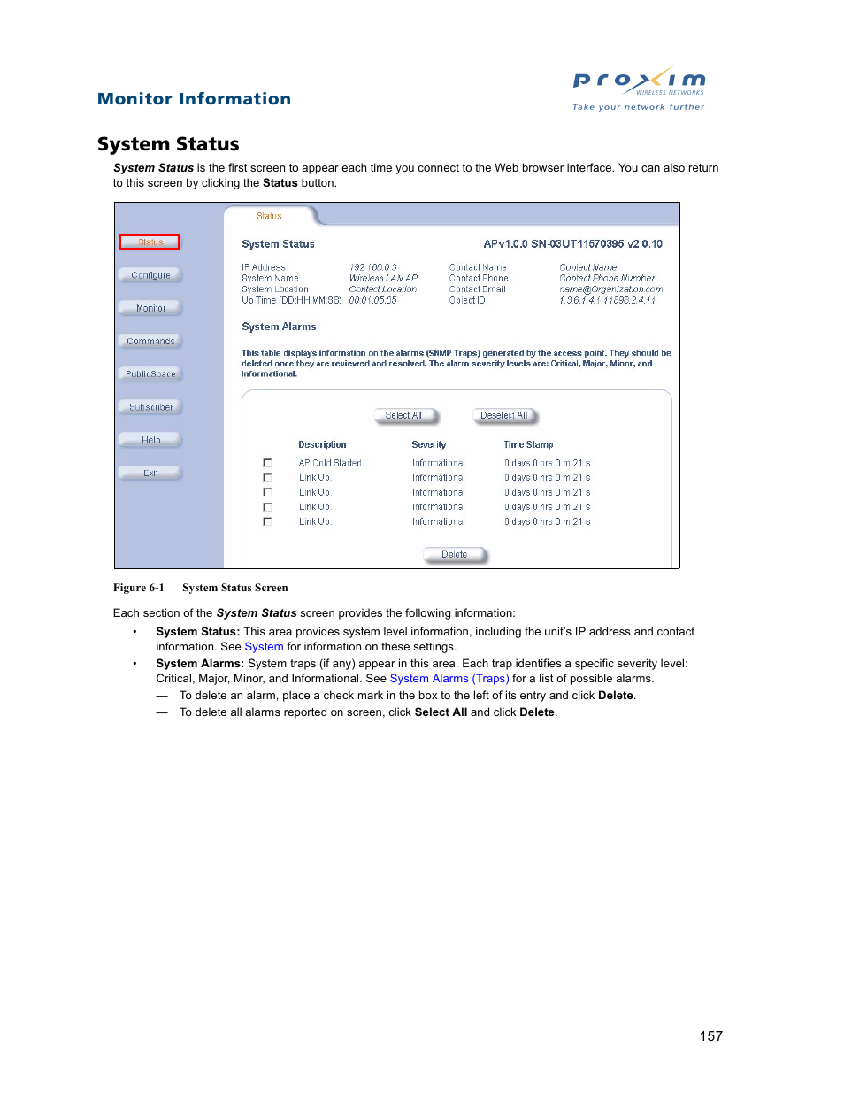 System status, Monitor information | Proxim ORiNOCO AP-2500 User Manual | Page 157 / 250