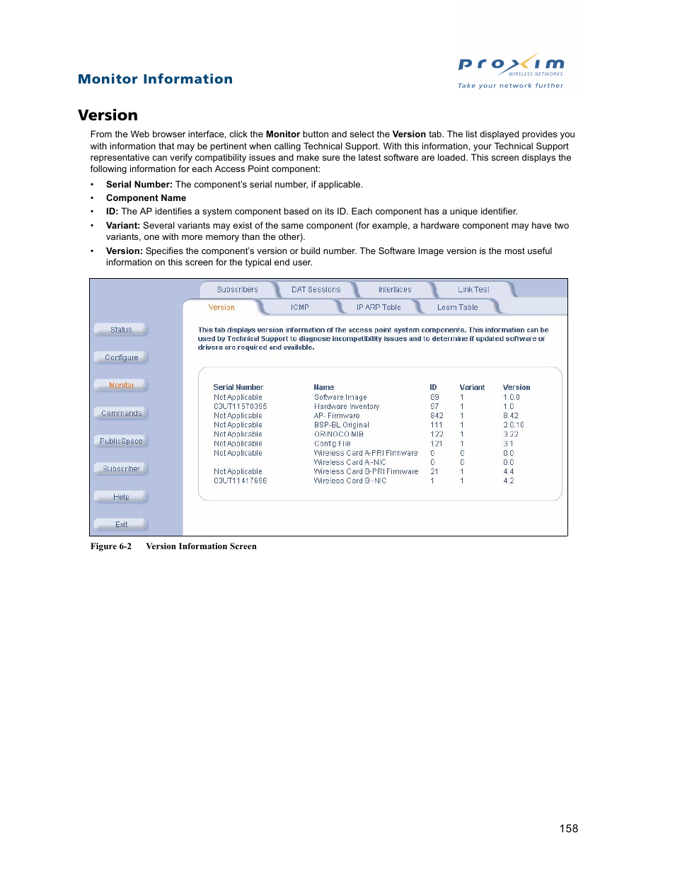 Version, Monitor information | Proxim ORiNOCO AP-2500 User Manual | Page 158 / 250