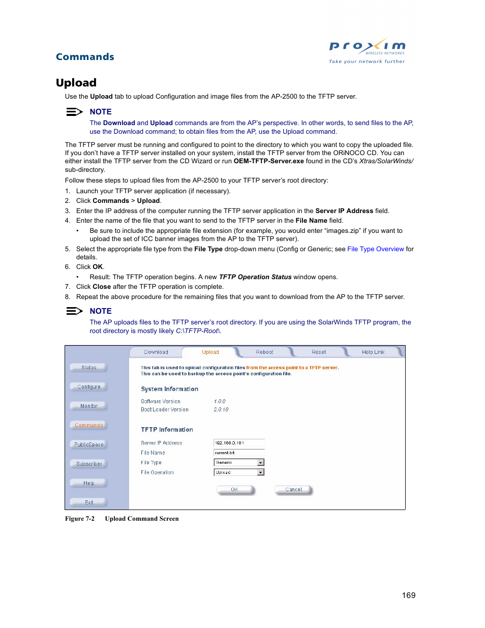 Upload, Commands | Proxim ORiNOCO AP-2500 User Manual | Page 169 / 250