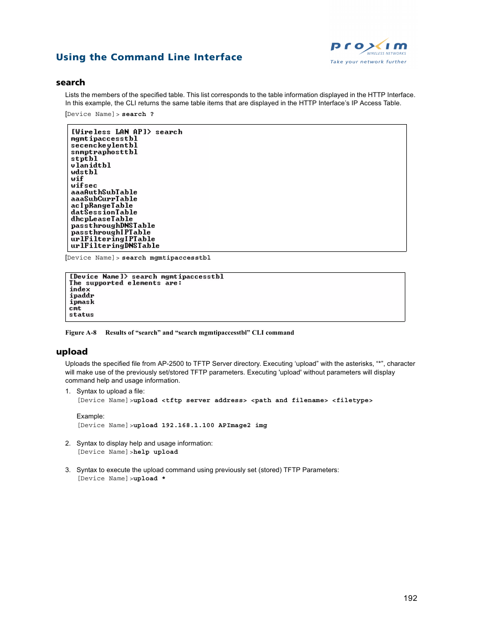 Search upload, Using the command line interface | Proxim ORiNOCO AP-2500 User Manual | Page 192 / 250