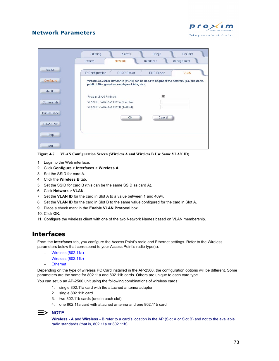 Interfaces, Network parameters | Proxim ORiNOCO AP-2500 User Manual | Page 73 / 250