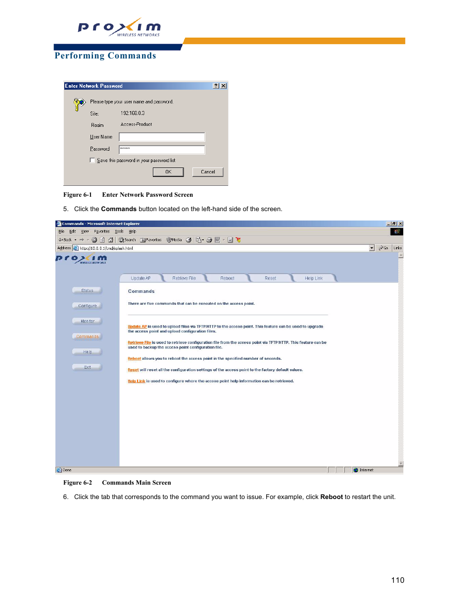 Performing commands | Proxim ORINOCO AP-2000 User Manual | Page 110 / 244