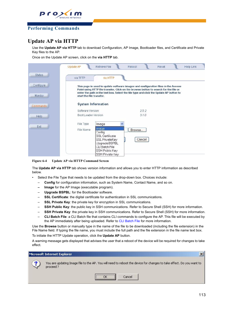 Update ap via http, Performing commands | Proxim ORINOCO AP-2000 User Manual | Page 113 / 244