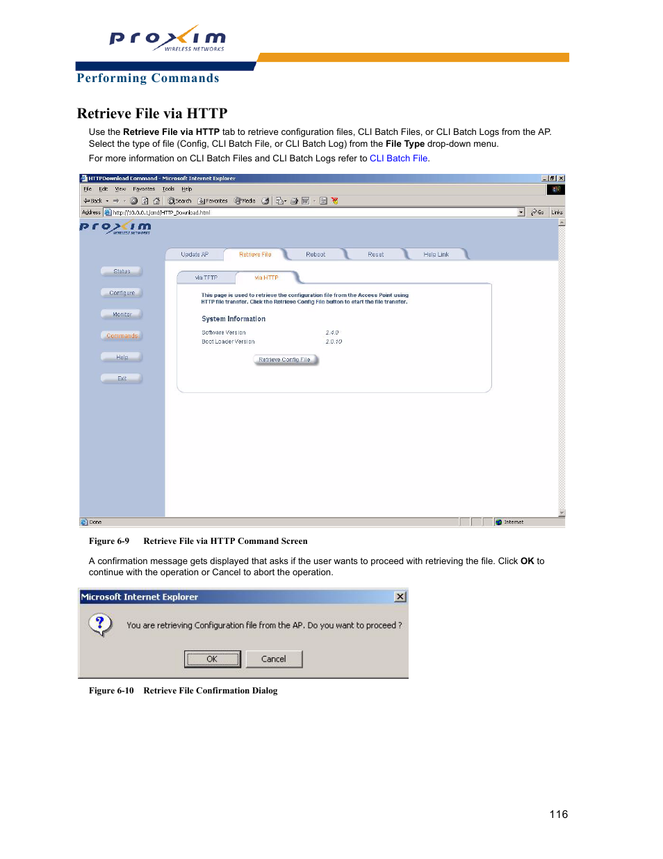 Retrieve file via http, Performing commands | Proxim ORINOCO AP-2000 User Manual | Page 116 / 244