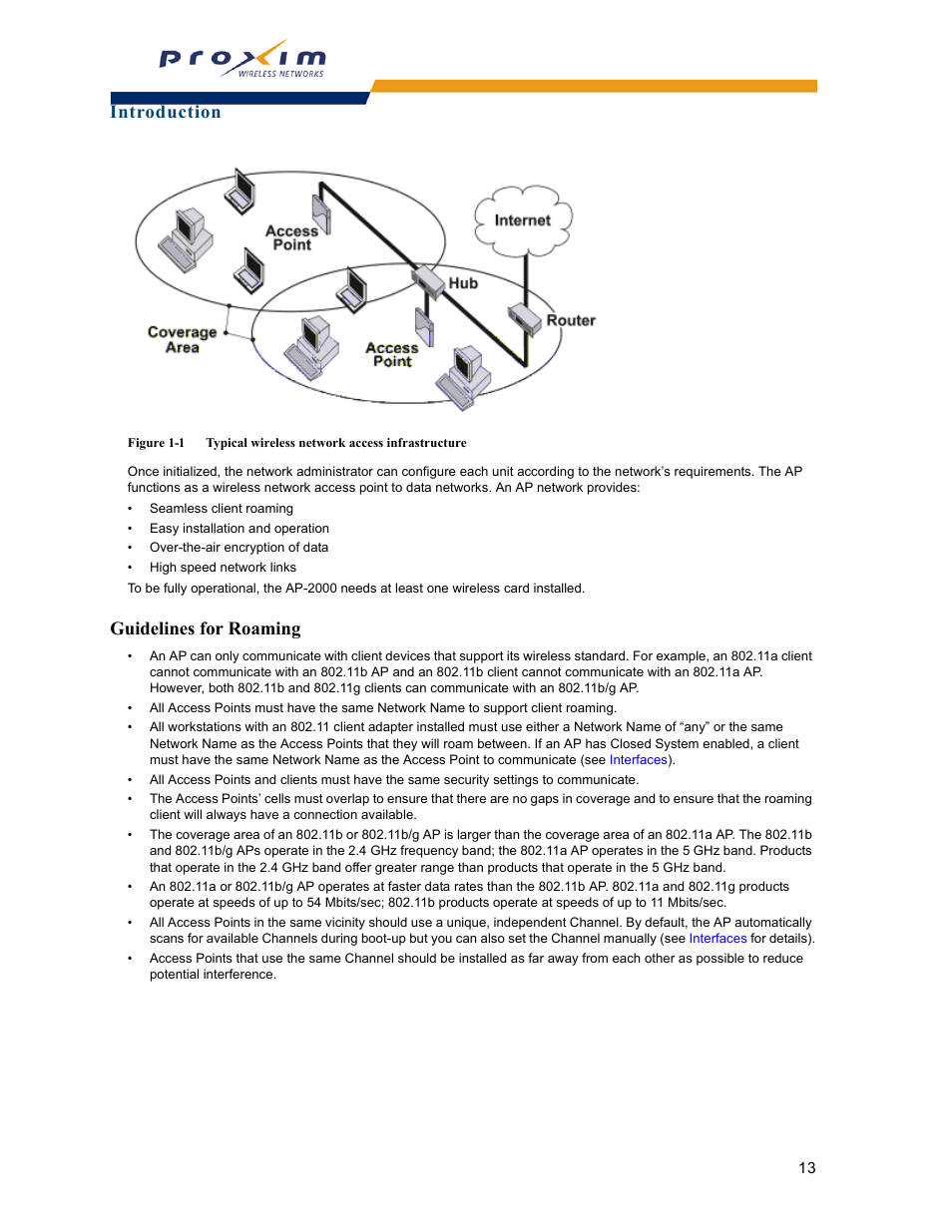 Guidelines for roaming, Introduction | Proxim ORINOCO AP-2000 User Manual | Page 13 / 244