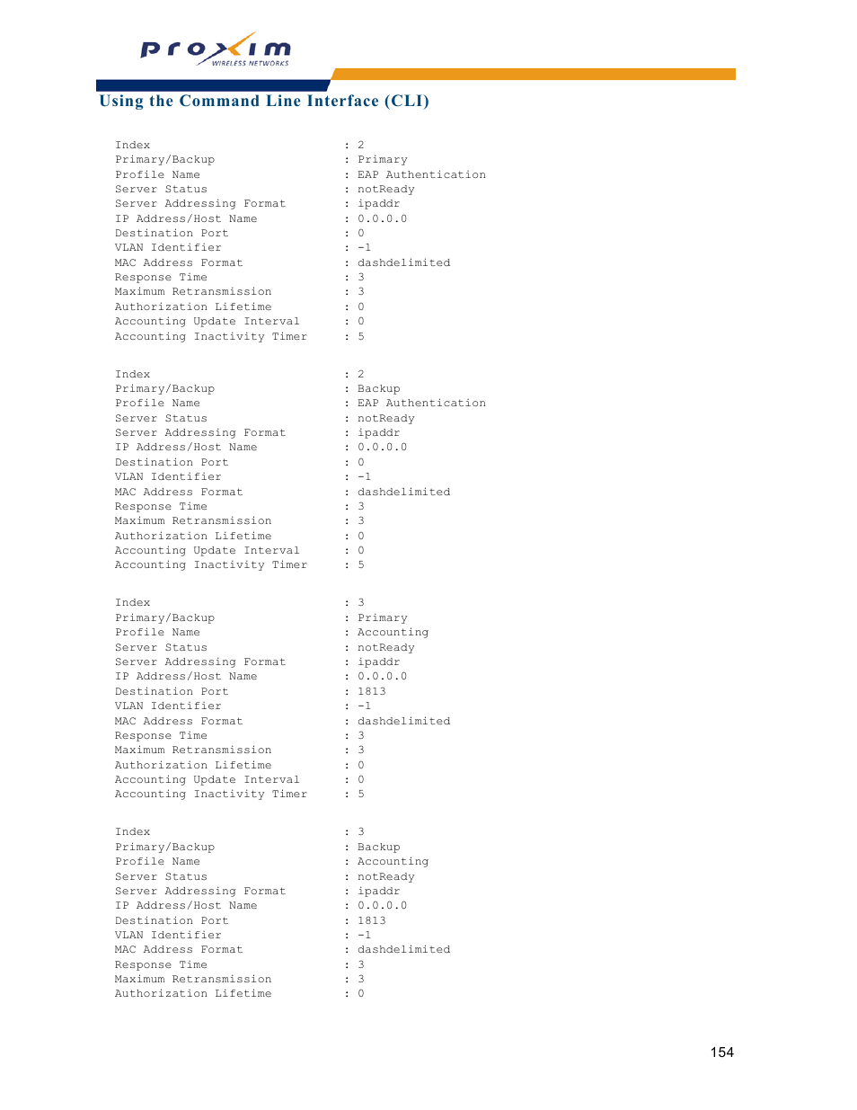 Using the command line interface (cli) | Proxim ORINOCO AP-2000 User Manual | Page 154 / 244