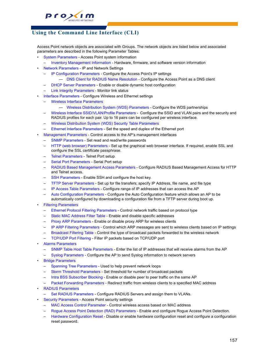 Using the command line interface (cli) | Proxim ORINOCO AP-2000 User Manual | Page 157 / 244