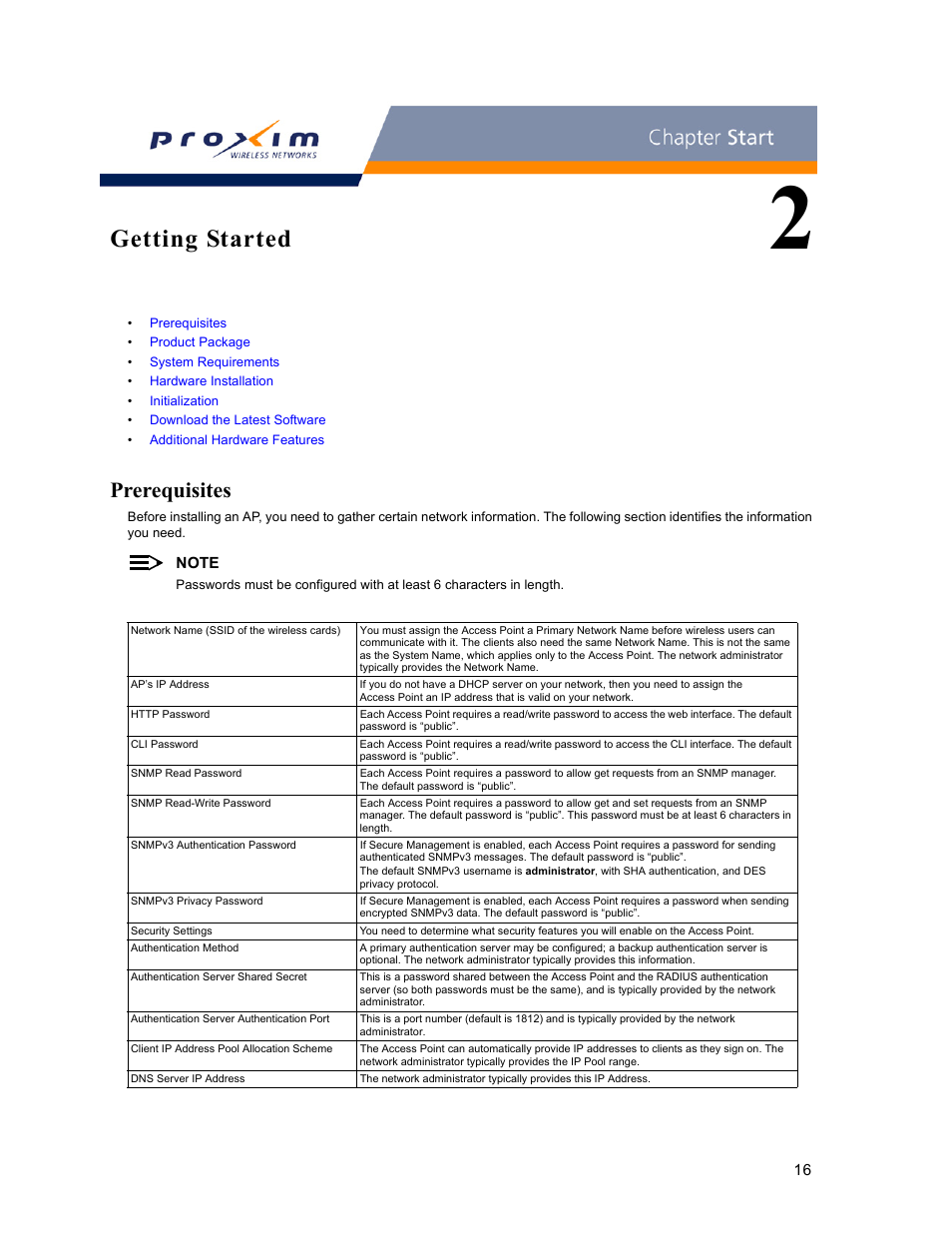 Getting started, Prerequisites, 2 getting started | Proxim ORINOCO AP-2000 User Manual | Page 16 / 244