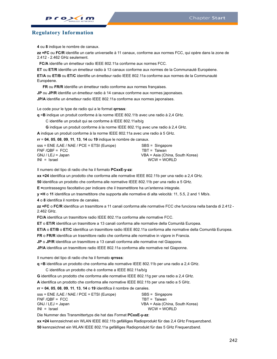 Regulatory information | Proxim ORINOCO AP-2000 User Manual | Page 242 / 244