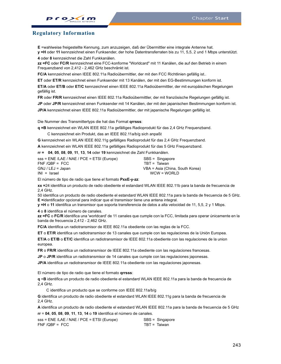 Regulatory information | Proxim ORINOCO AP-2000 User Manual | Page 243 / 244