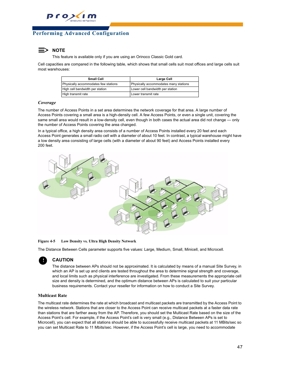 Multicast rate, Performing advanced configuration | Proxim ORINOCO AP-2000 User Manual | Page 47 / 244