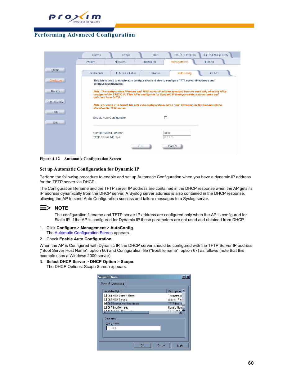 Automatic configuration screen, Performing advanced configuration | Proxim ORINOCO AP-2000 User Manual | Page 60 / 244