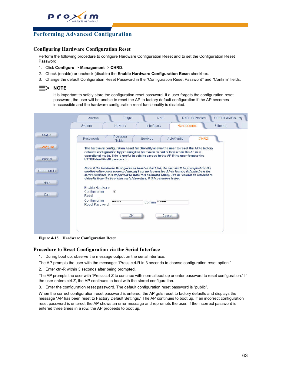 Configuring hardware configuration reset | Proxim ORINOCO AP-2000 User Manual | Page 63 / 244