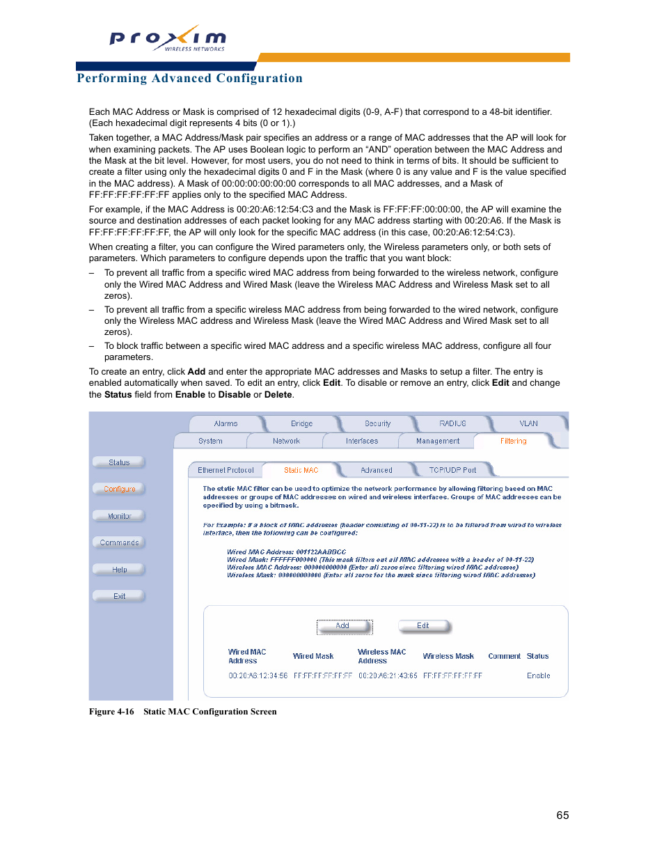 Performing advanced configuration | Proxim ORINOCO AP-2000 User Manual | Page 65 / 244
