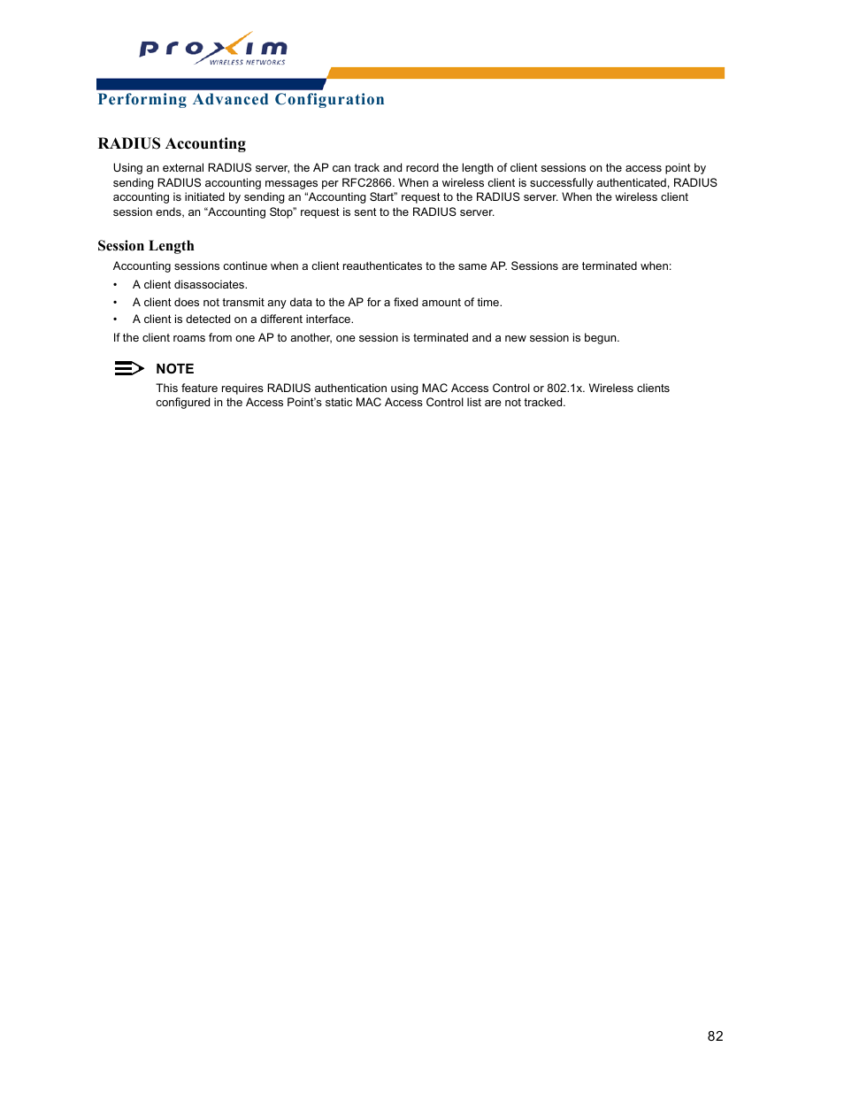 Radius accounting, Session length | Proxim ORINOCO AP-2000 User Manual | Page 82 / 244