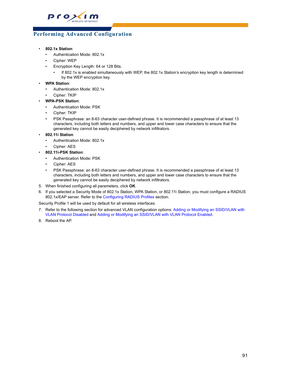 Performing advanced configuration | Proxim ORINOCO AP-2000 User Manual | Page 91 / 244