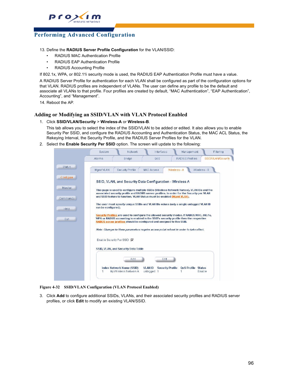 Performing advanced configuration | Proxim ORINOCO AP-2000 User Manual | Page 96 / 244