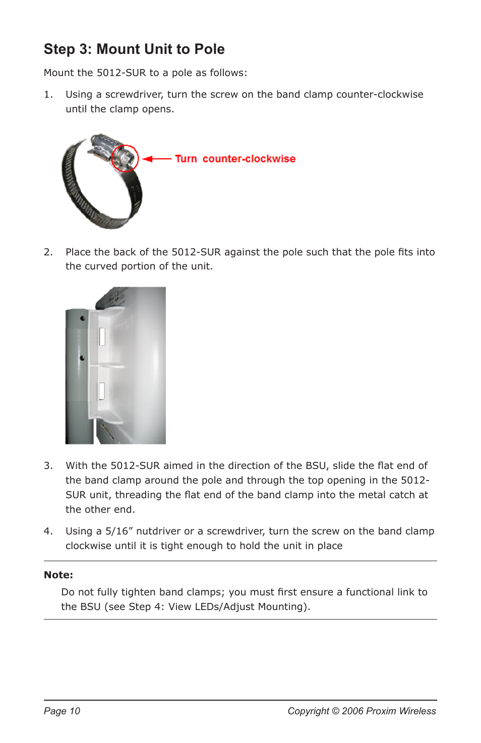 Step 3: mount unit to pole | Proxim TSUNAMI MP.11 5012-SUR User Manual | Page 10 / 24