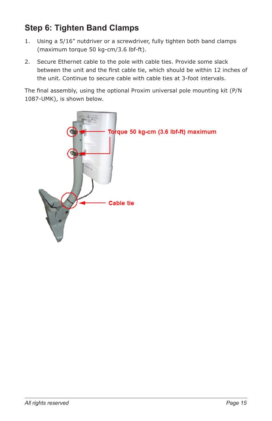 Step 6: tighten band clamps | Proxim TSUNAMI MP.11 5012-SUR User Manual | Page 15 / 24