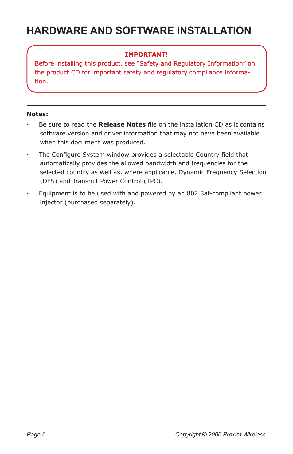 Hardware.and.software.installation, Hardware and software installation | Proxim TSUNAMI MP.11 5012-SUR User Manual | Page 6 / 24