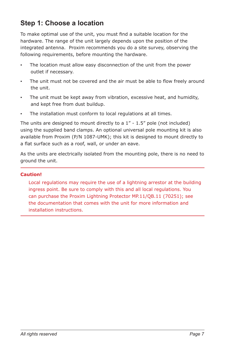 Step 1: choose a location | Proxim TSUNAMI MP.11 5012-SUR User Manual | Page 7 / 24