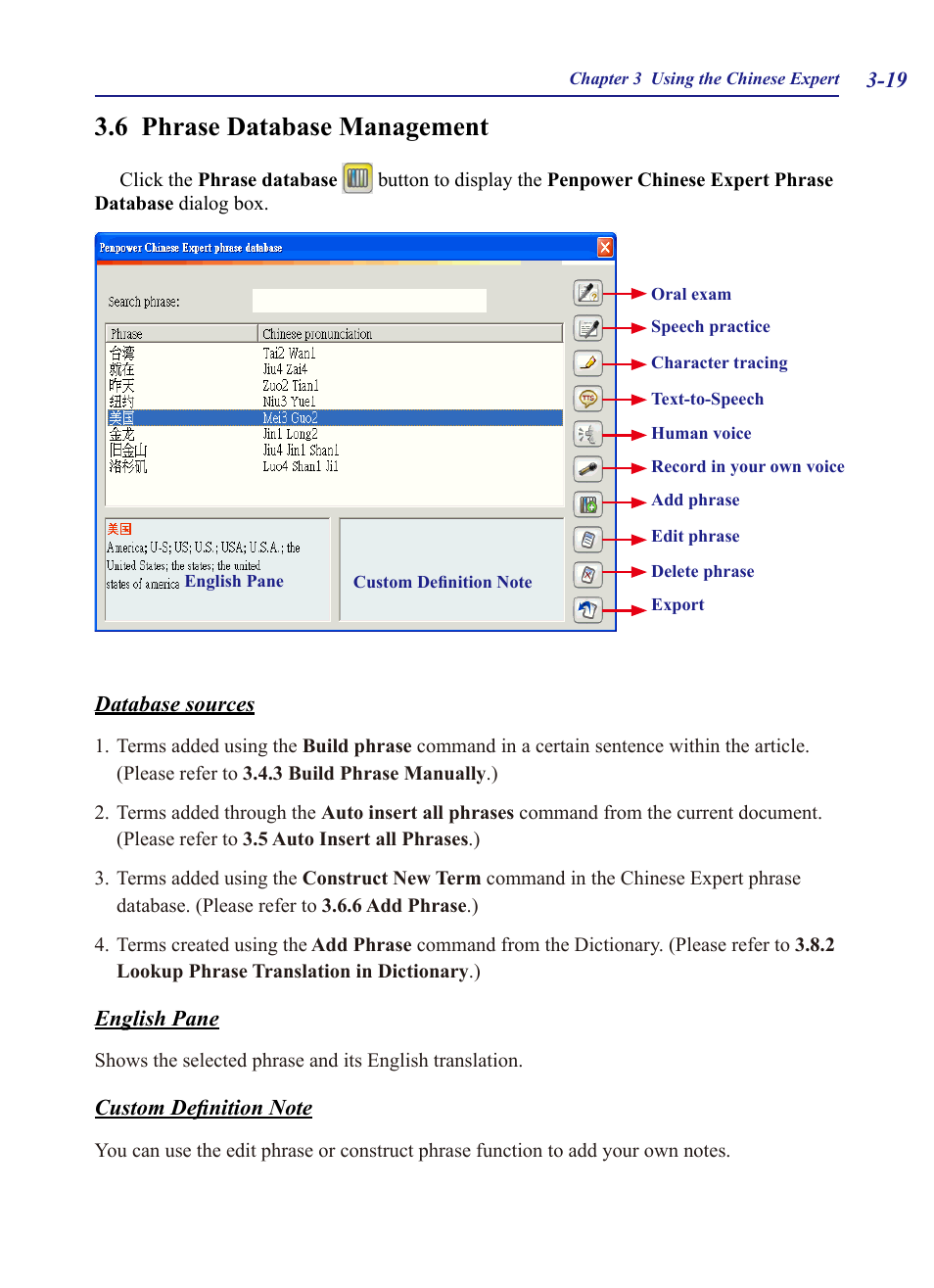 6 phrase database management, 6 phrase database management -19 | Penpower Chinease Expert PCE Scanner User Manual | Page 32 / 112