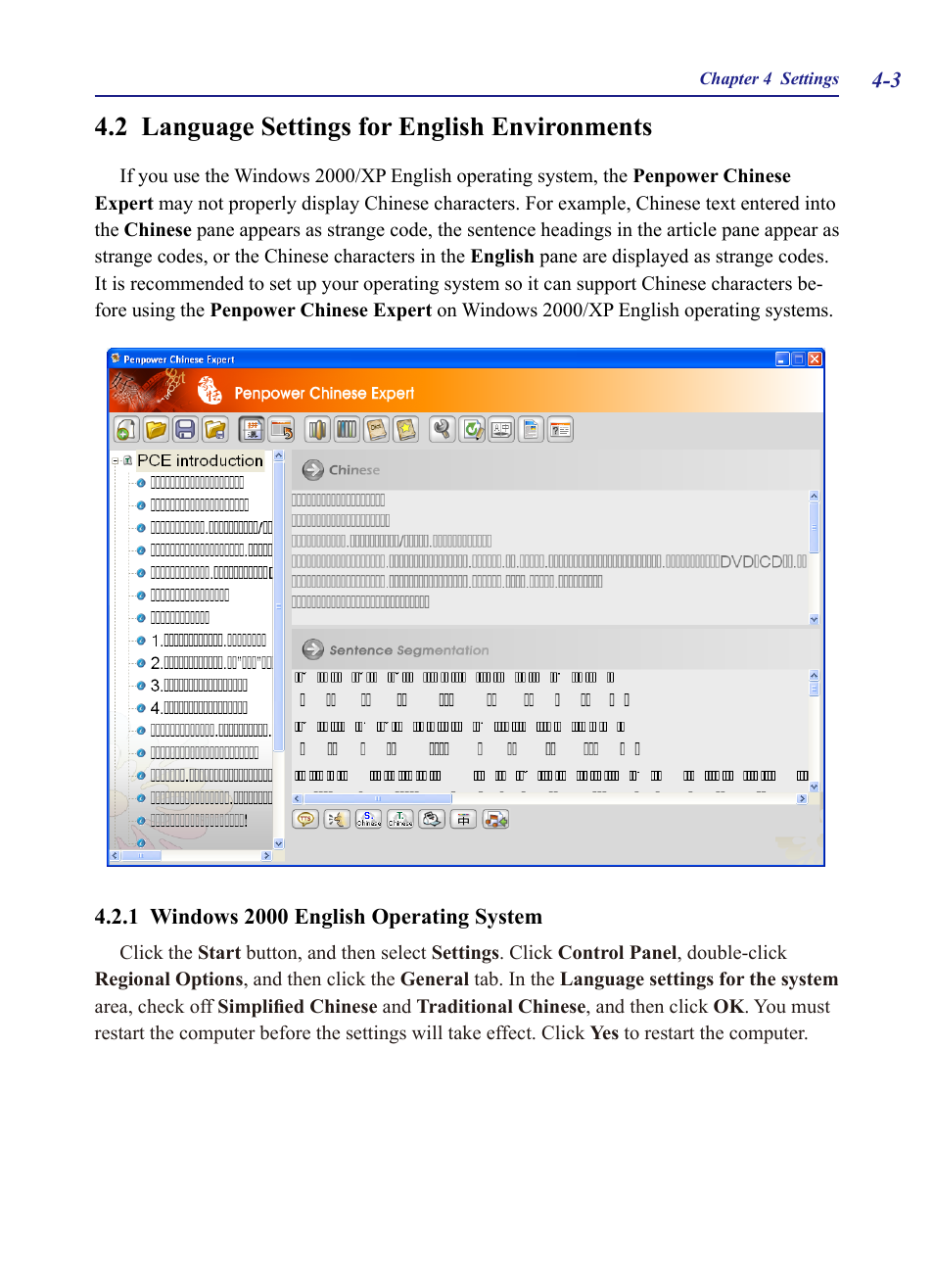 2 language settings for english environments, 1 windows 2000 english operating system, 2 language settings for english environments -3 | 1 windows 2000 english operating system -3 | Penpower Chinease Expert PCE Scanner User Manual | Page 50 / 112