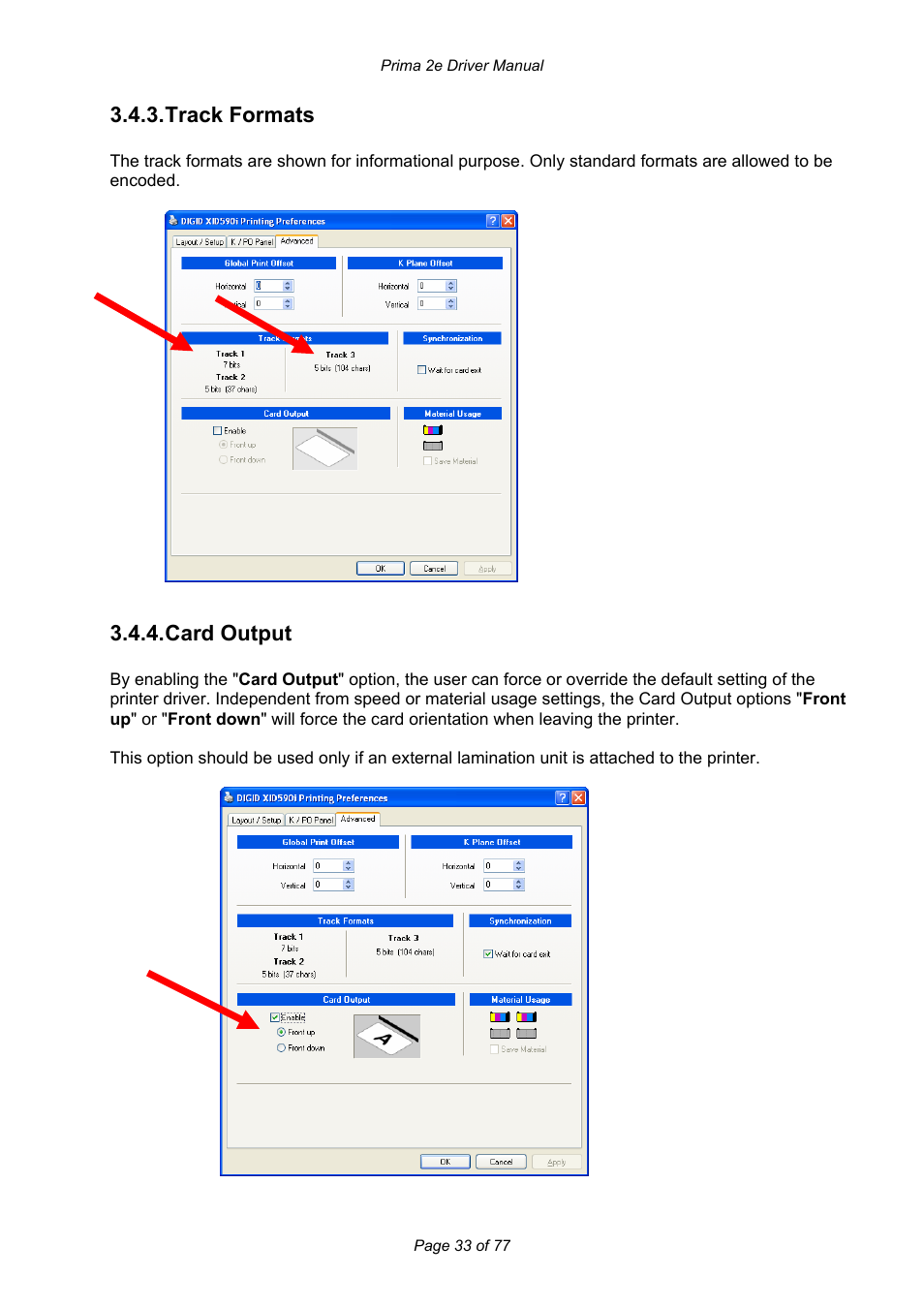 Track formats, Card output | Prima MAGICARD 2e User Manual | Page 33 / 77