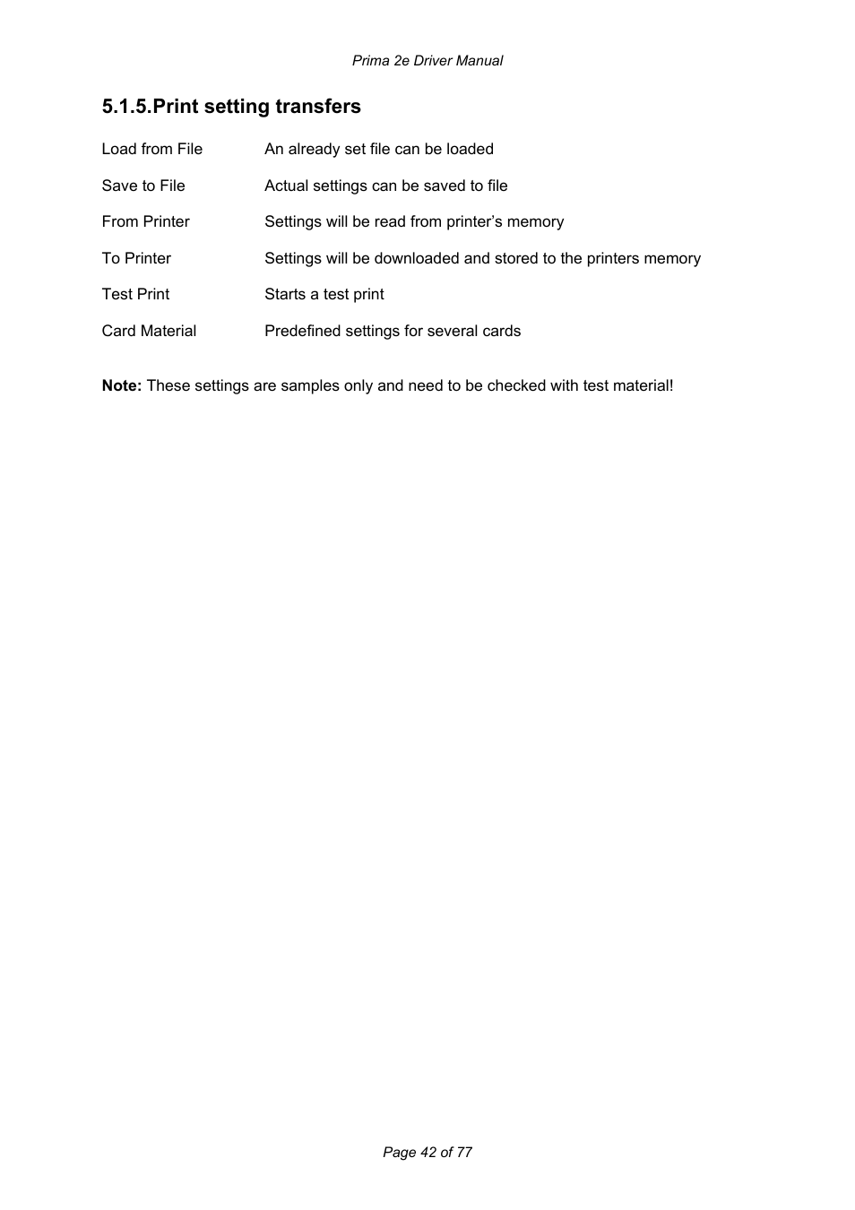 Print setting transfers | Prima MAGICARD 2e User Manual | Page 42 / 77