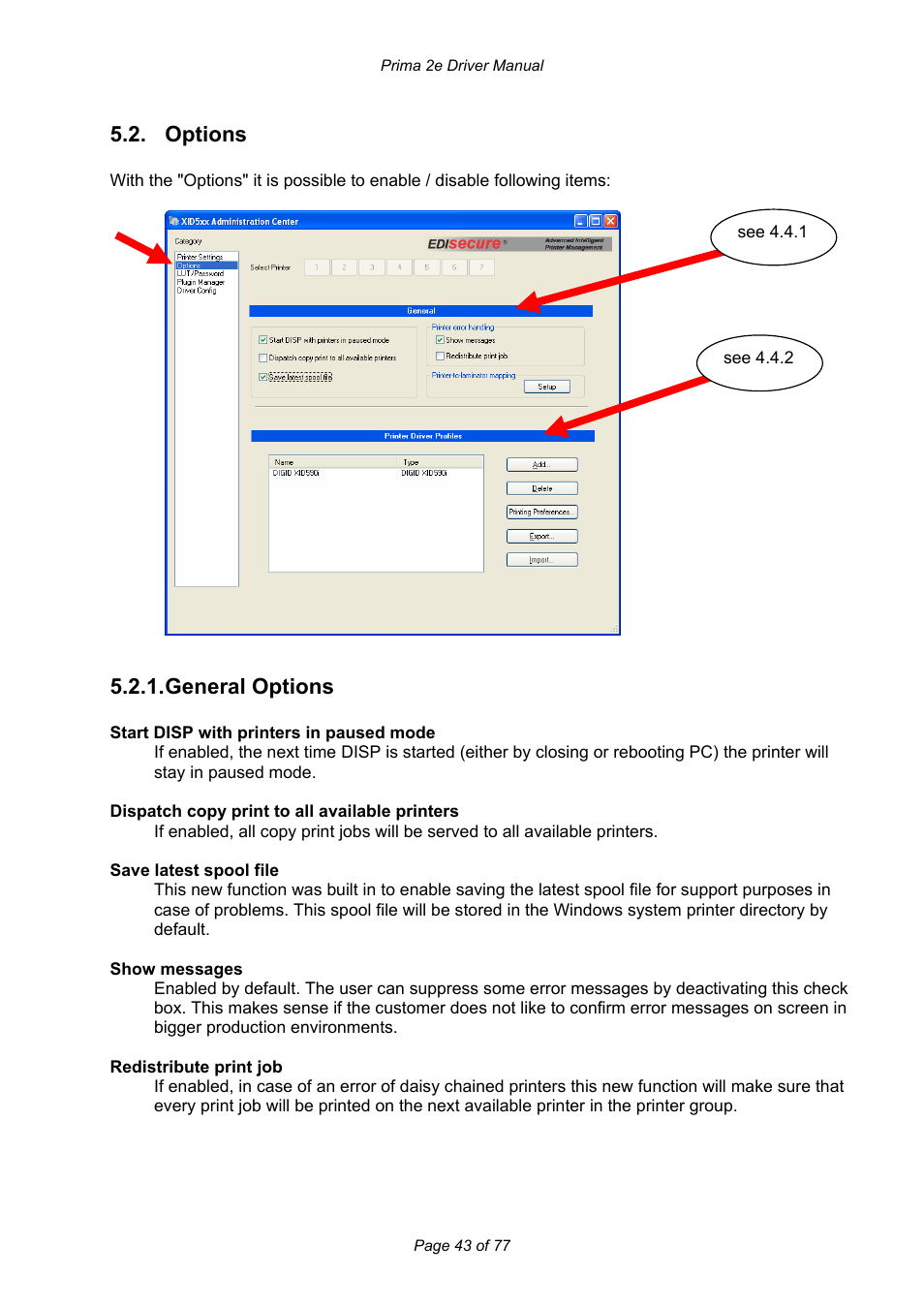 Options, General options | Prima MAGICARD 2e User Manual | Page 43 / 77