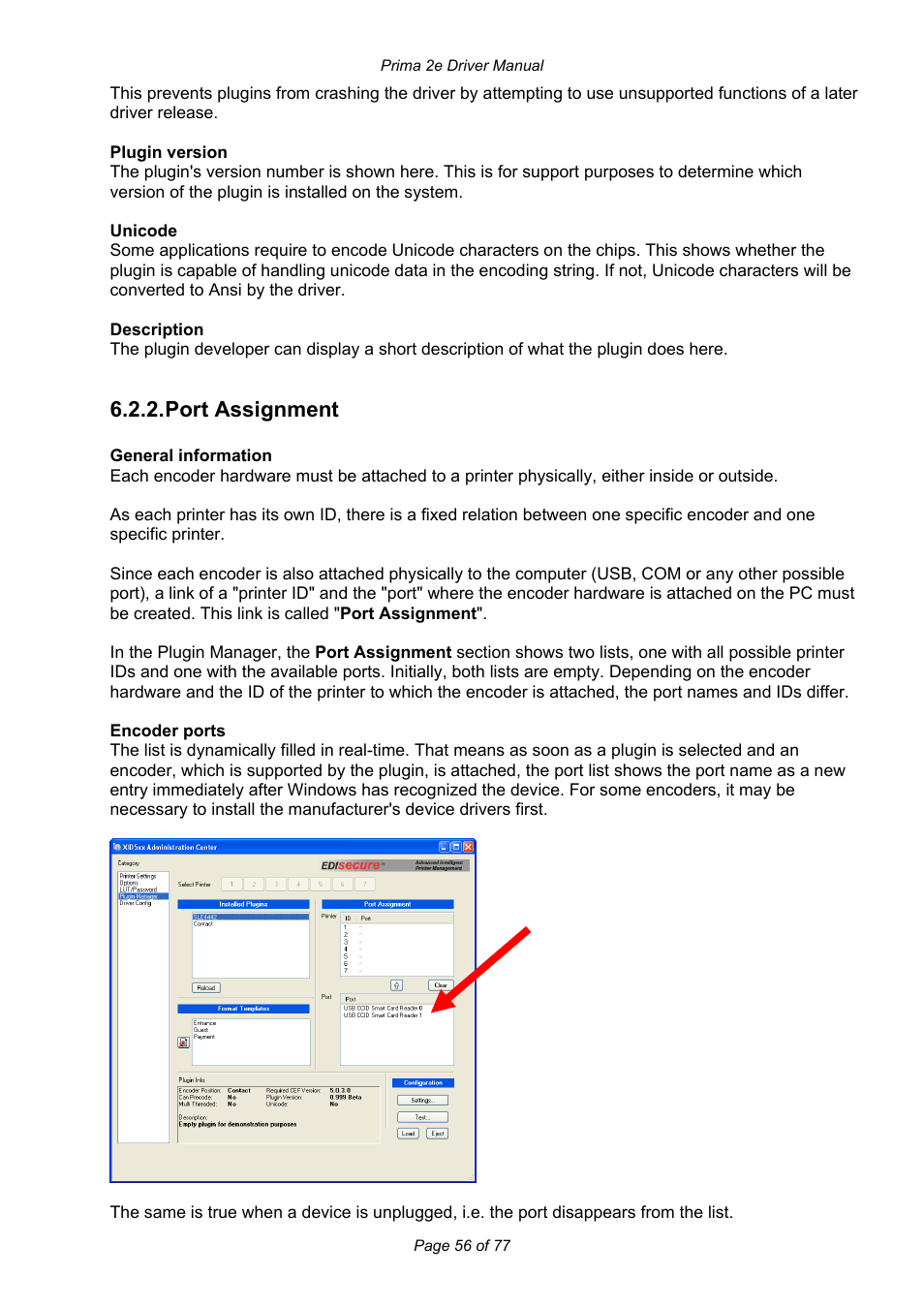 Port assignment | Prima MAGICARD 2e User Manual | Page 56 / 77