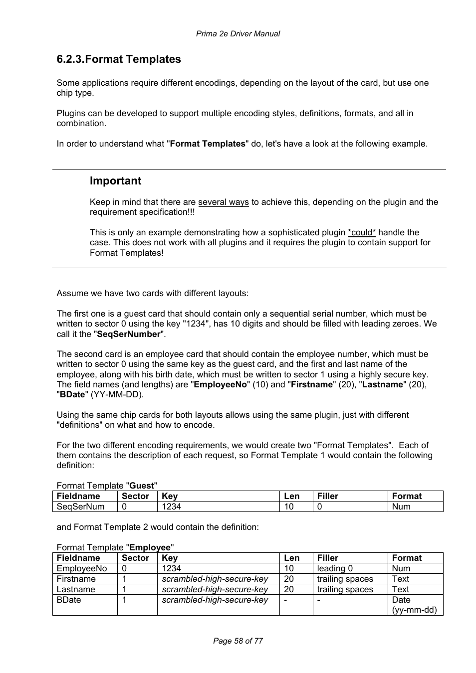Format templates, Important | Prima MAGICARD 2e User Manual | Page 58 / 77