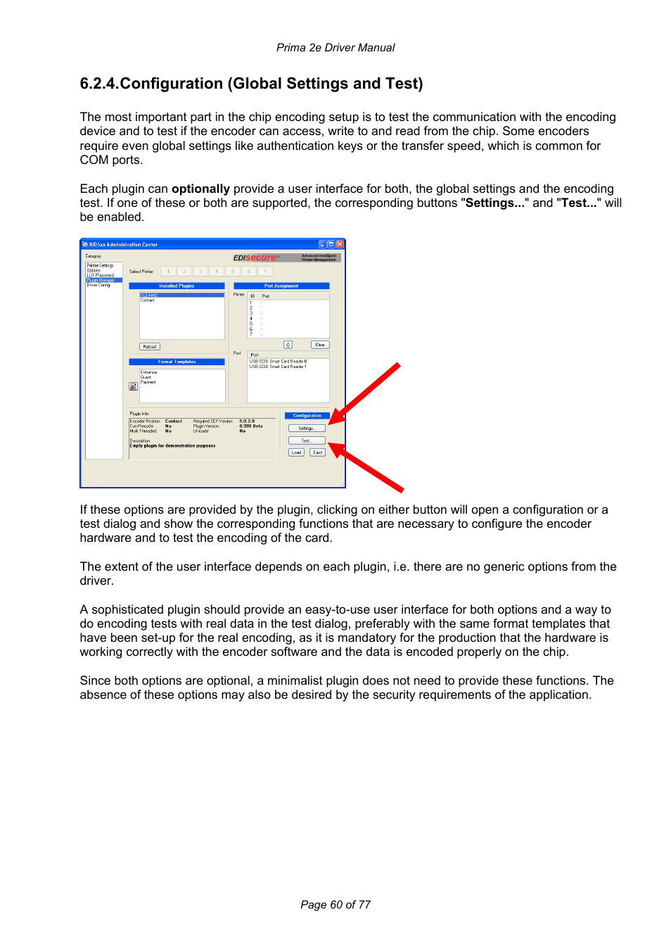Configuration (global settings and test) | Prima MAGICARD 2e User Manual | Page 60 / 77