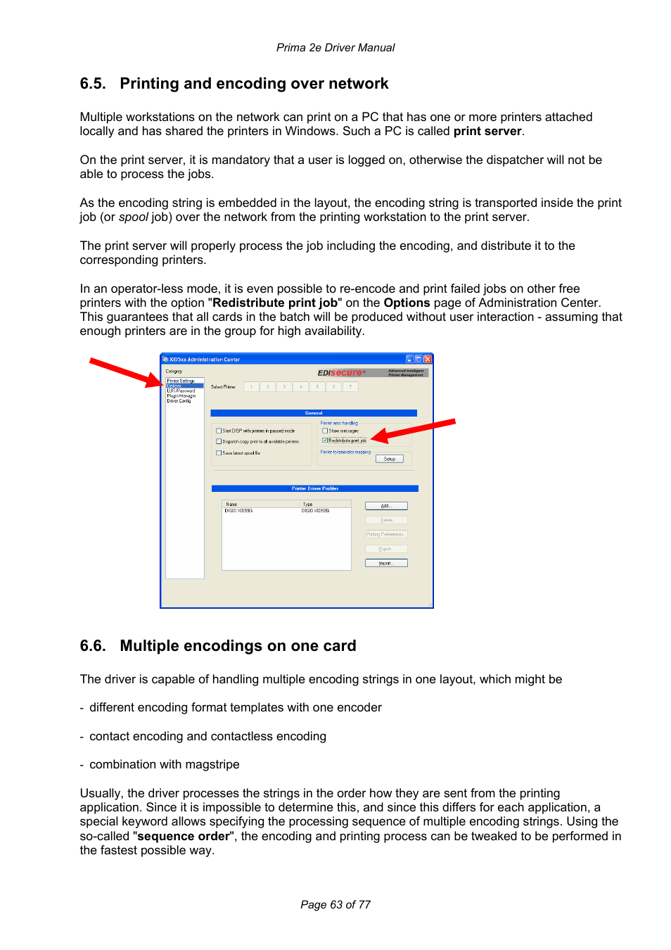 Printing and encoding over network, Multiple encodings on one card | Prima MAGICARD 2e User Manual | Page 63 / 77