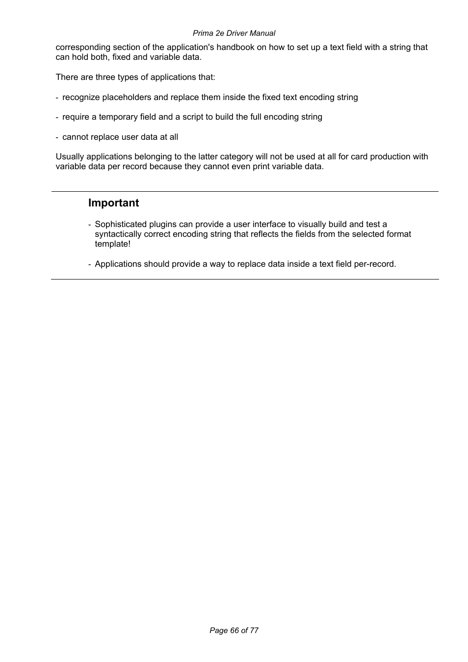 Important | Prima MAGICARD 2e User Manual | Page 66 / 77